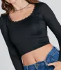Smooth Cutie Scoop Neck Lace Trim Crop Top sold by Windsor