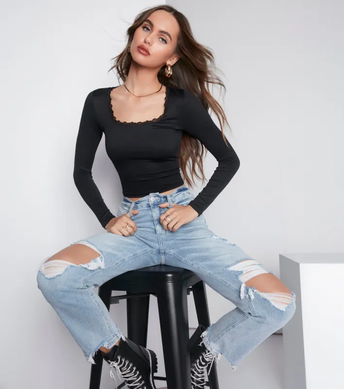 Smooth Cutie Scoop Neck Lace Trim Crop Top sold by Windsor