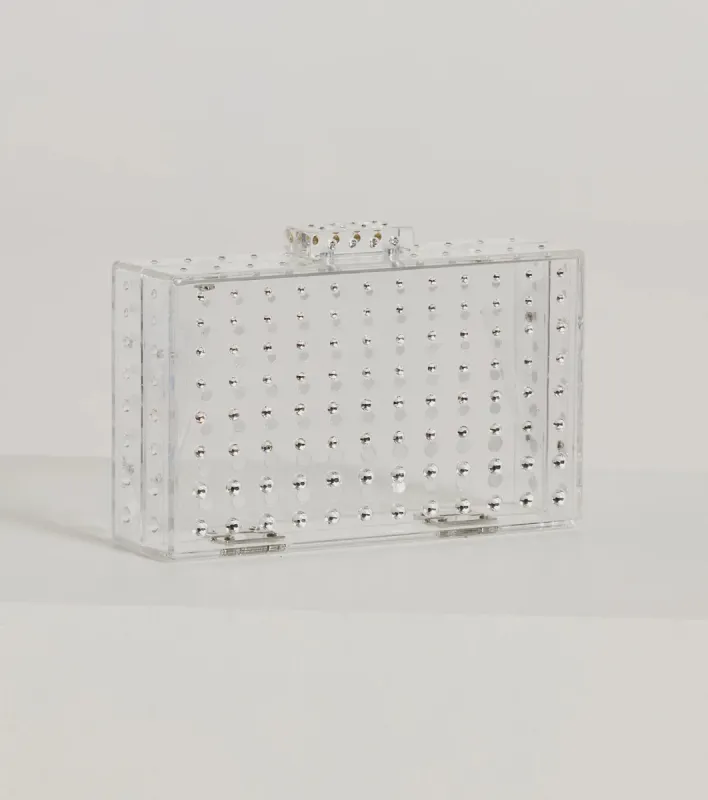 Glamorous And Clear Rhinestone Box Clutch sold by Windsor
