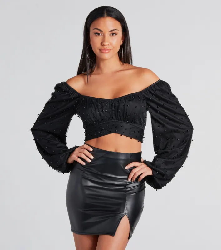 CLEARANCE - Ethereal Dream Faux Pearl Crop Top sold by Windsor