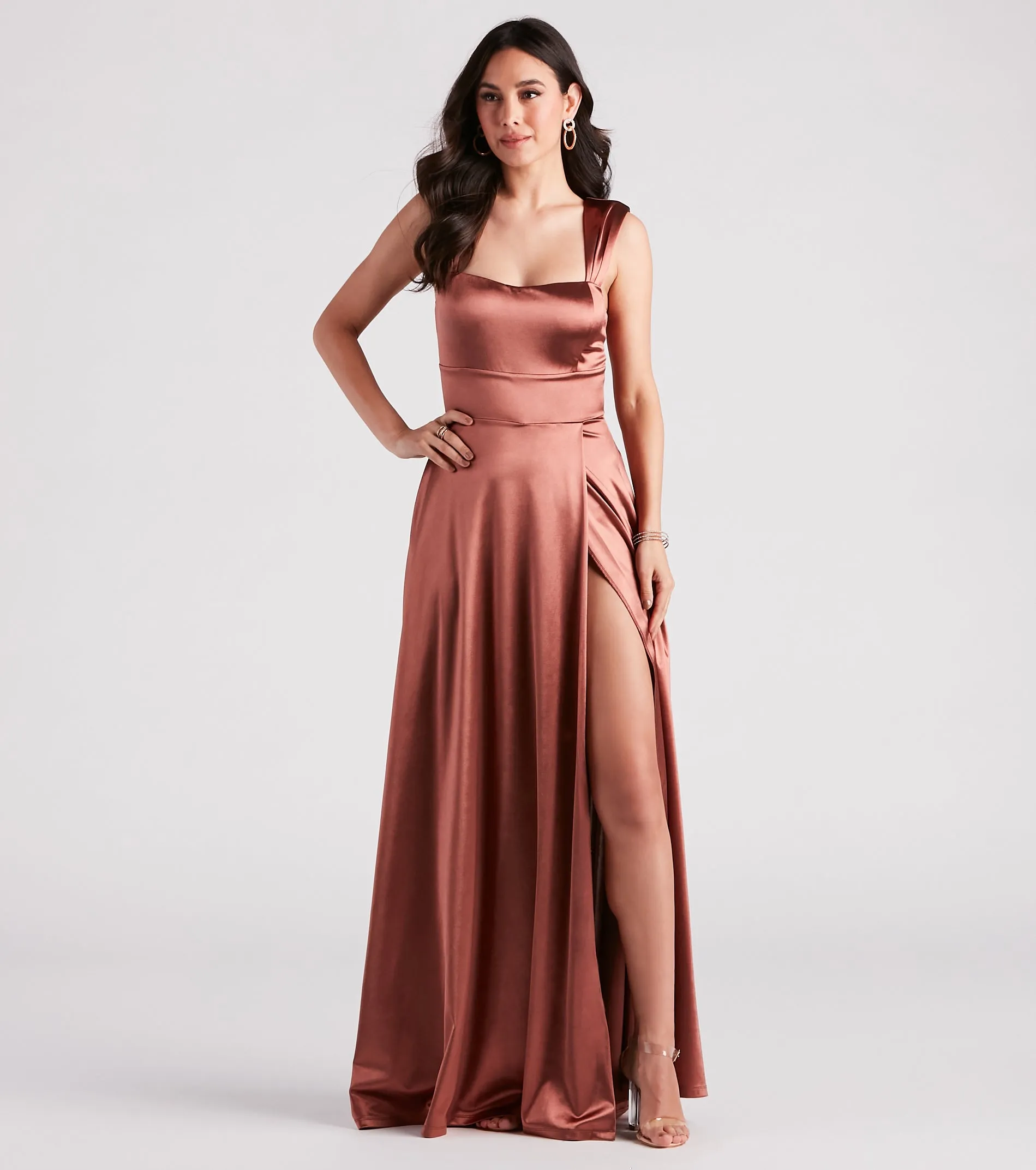 Lisa Satin High Slit A-Line Formal Dress sold by Windsor product image thumbnail 5