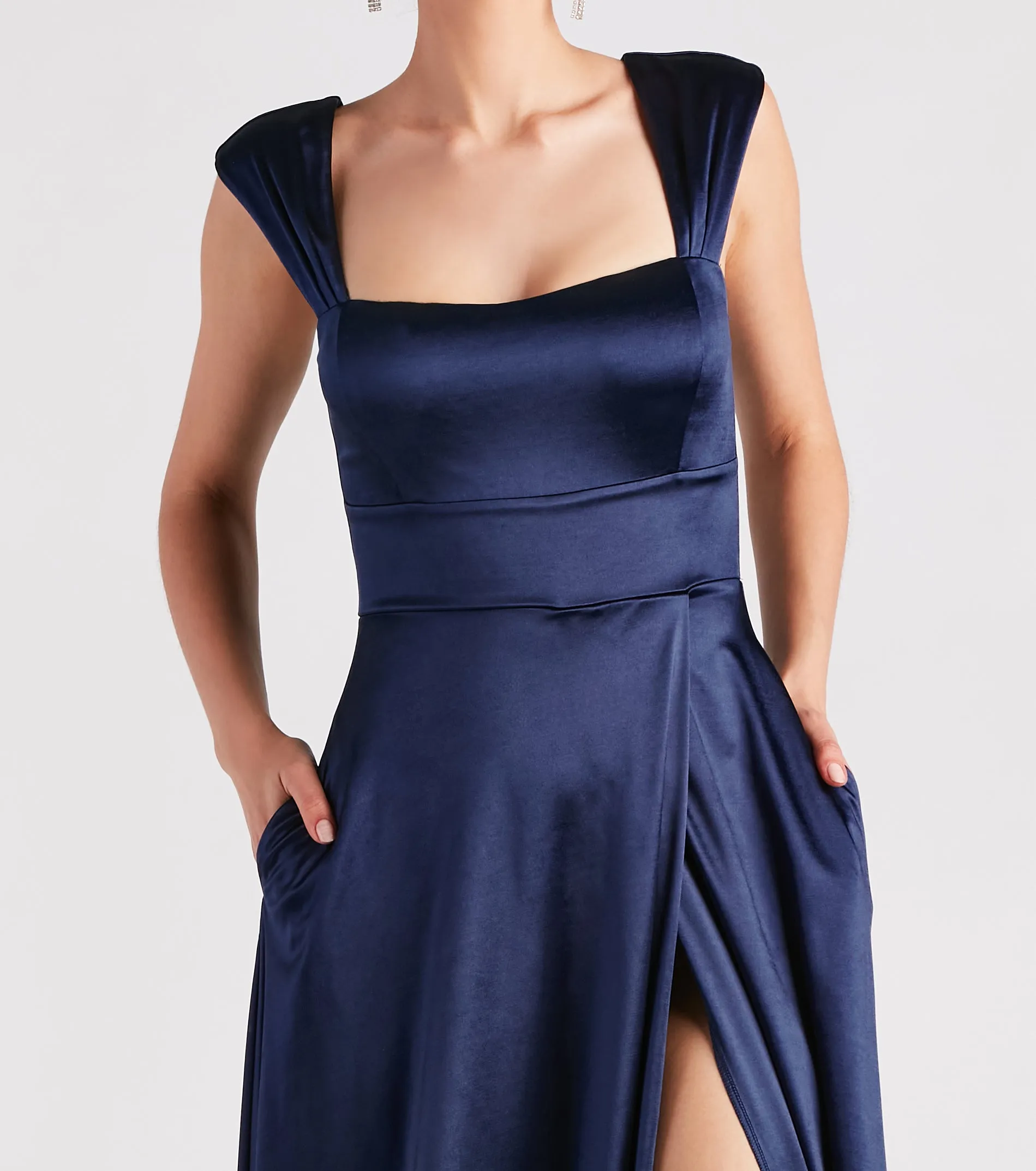 Lisa Satin High Slit A-Line Formal Dress sold by Windsor product image thumbnail 4