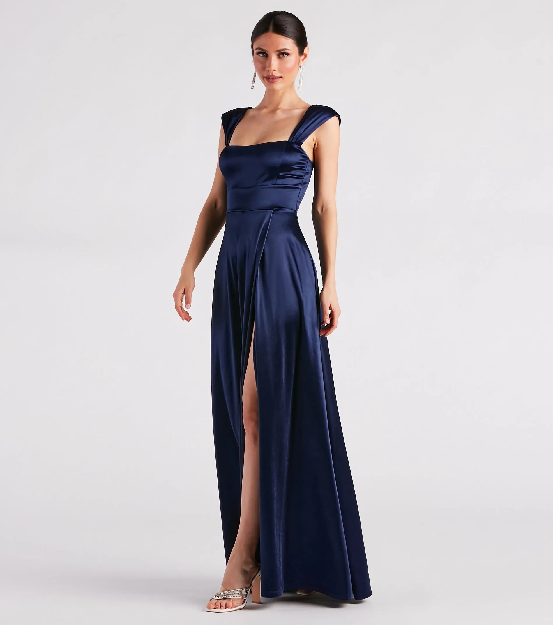 Lisa Satin High Slit A-Line Formal Dress sold by Windsor product image thumbnail 3