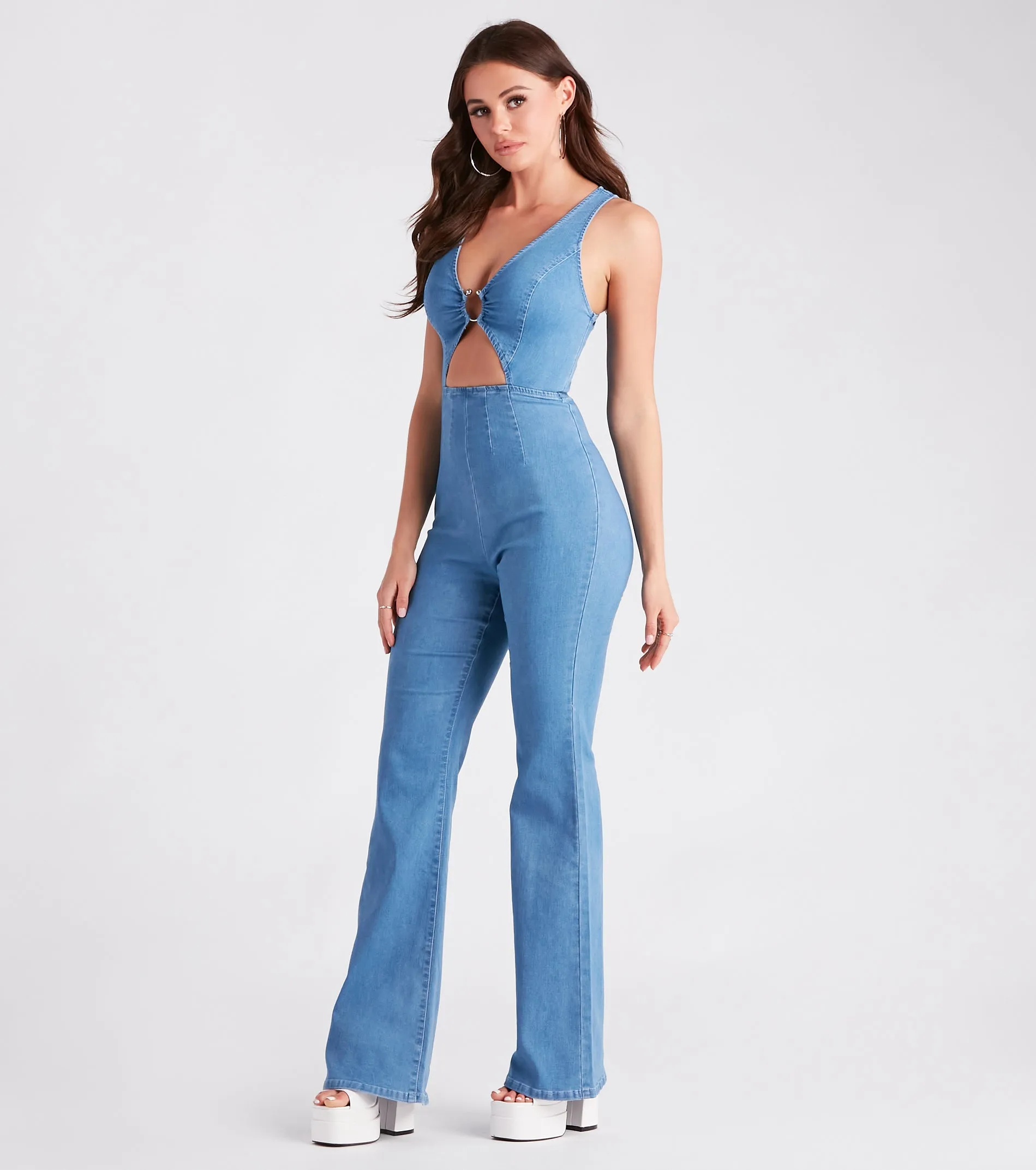 Retro Fab Flare-Leg Denim Jumpsuit sold by Windsor