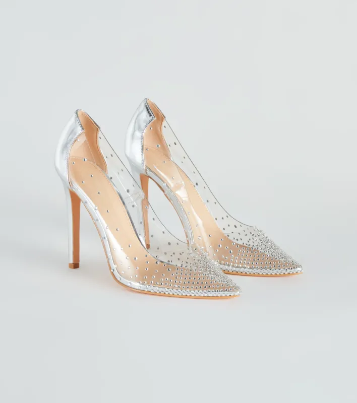 On Point PVC Rhinestone Stiletto Pumps sold by Windsor