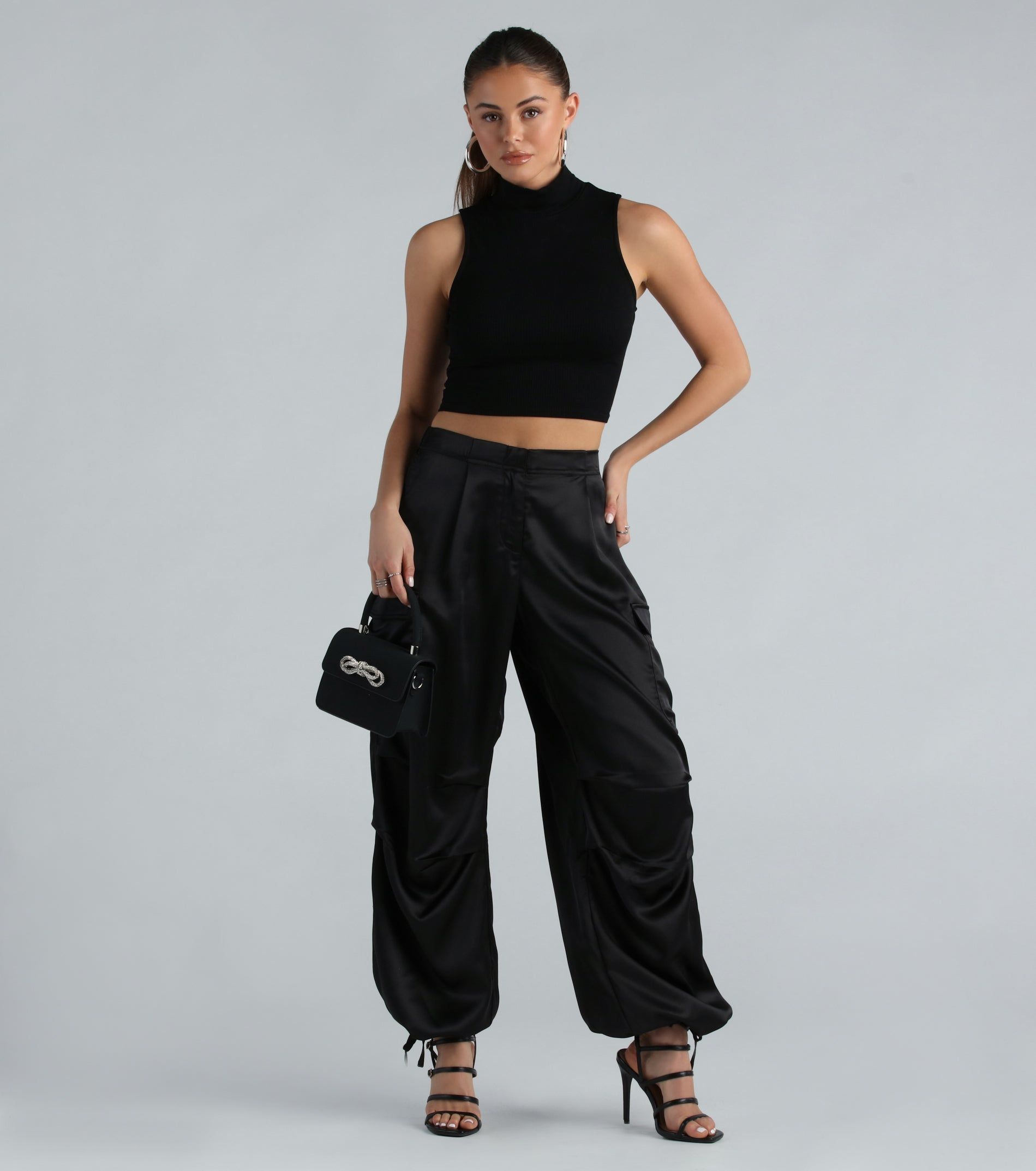 PLACEHOLDER - Pulling Strings Satin High-Rise Cargo Pants sold by Windsor