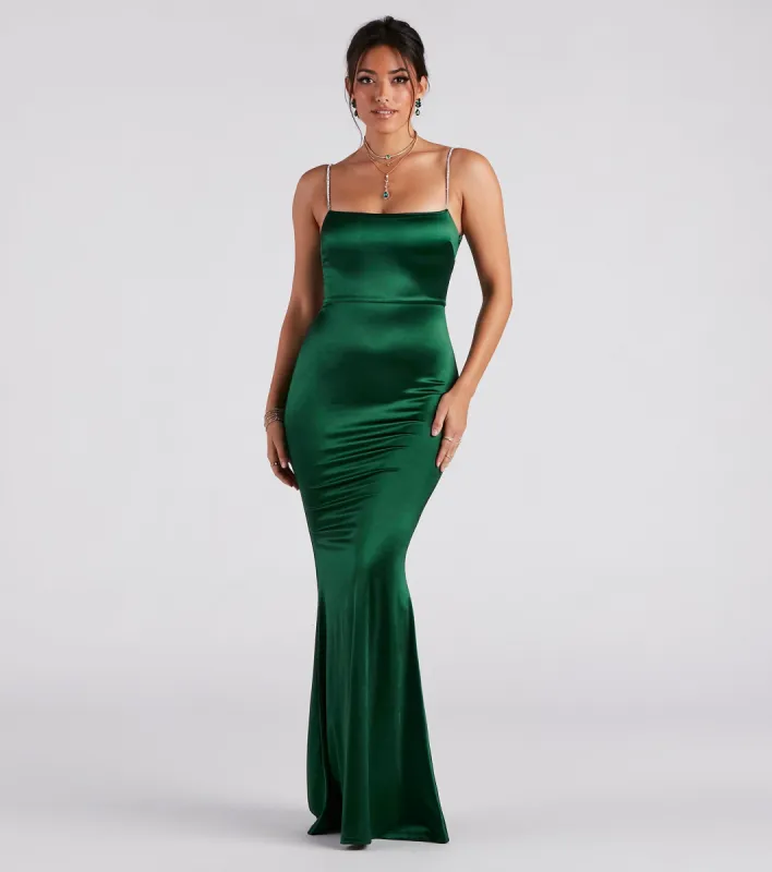 Annaliese Formal Satin Rhinestone Mermaid Dress sold by Windsor