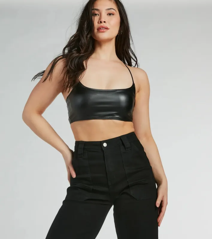 In The Moment Scoop Neck Faux Leather Bralette sold by Windsor