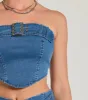 Daily Vibe Strapless Belted Denim Crop Top sold by Windsor