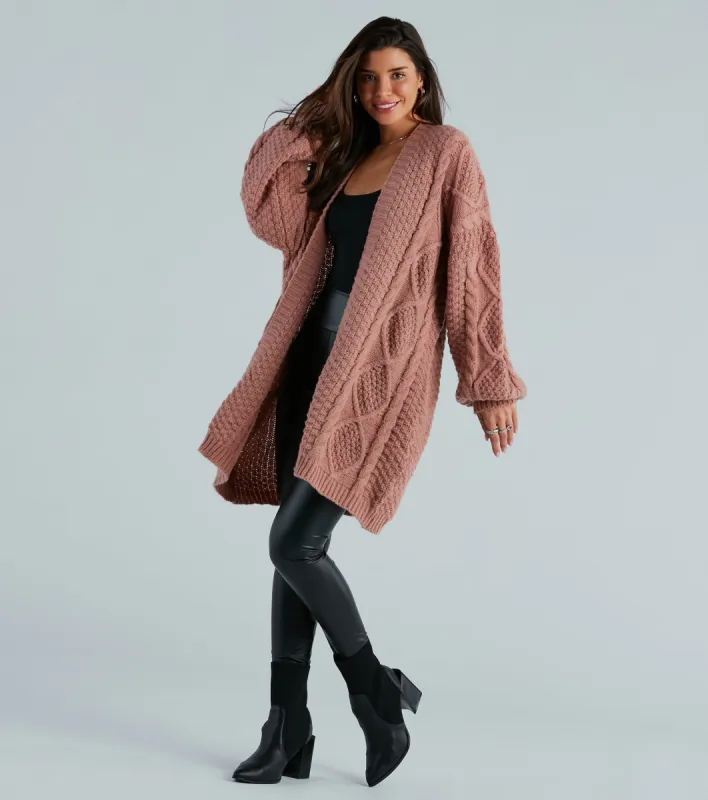 Coziest Cutie Oversized Cable Knit Cardigan sold by Windsor
