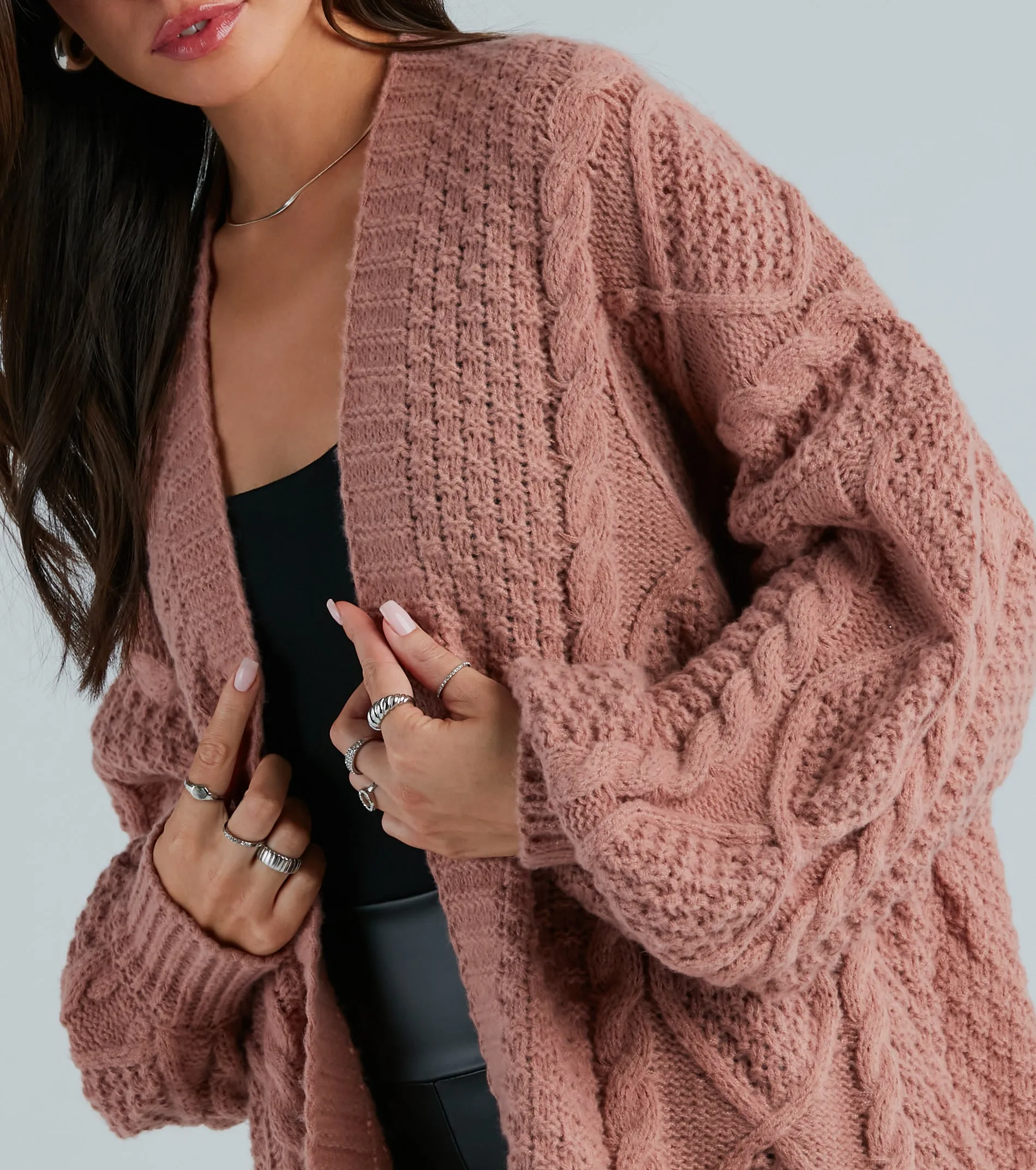 Coziest Cutie Oversized Cable Knit Cardigan sold by Windsor product image thumbnail 3