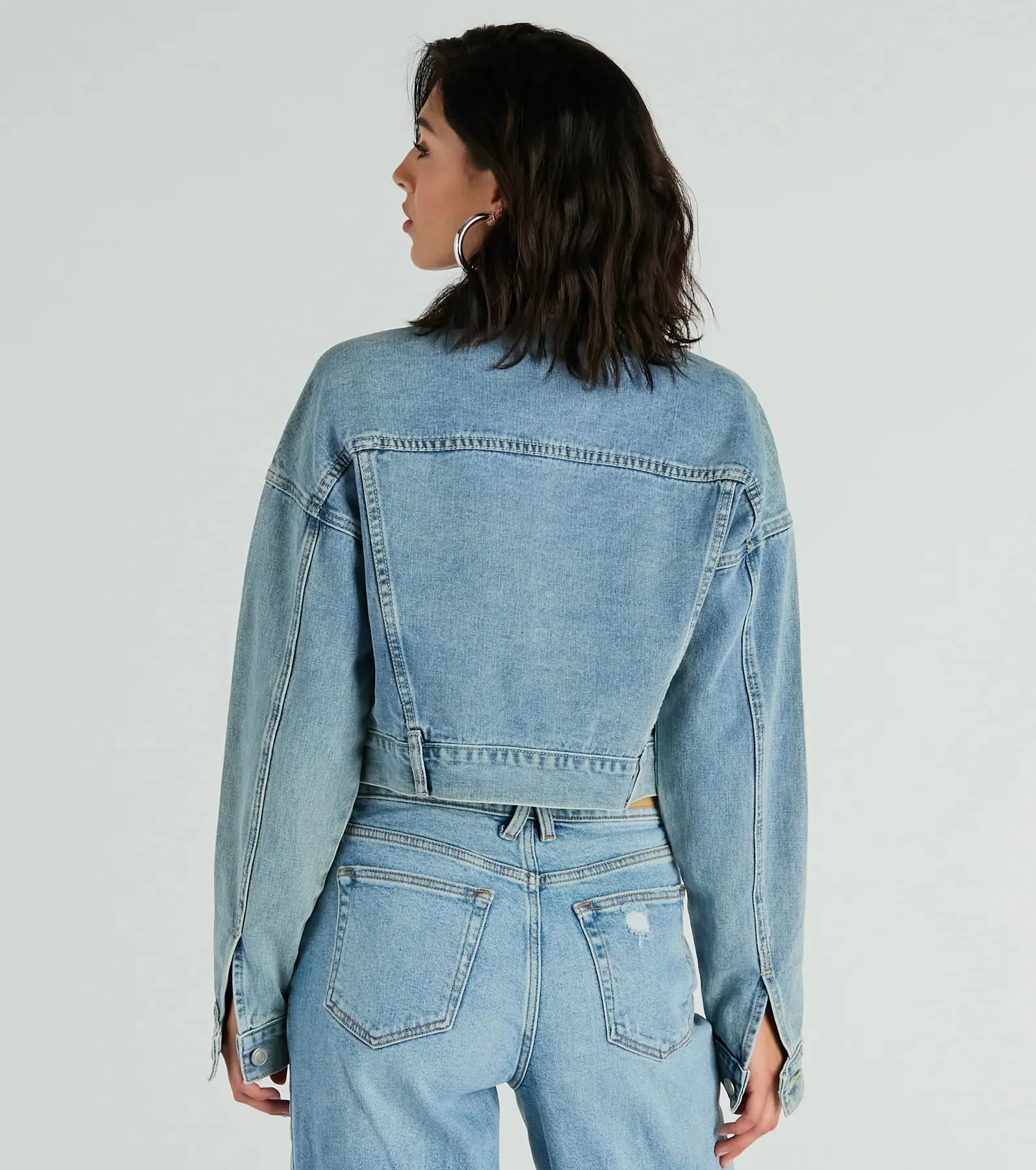 Good Vibes Zip-Up Crop Trucker Denim Jacket sold by Windsor product image thumbnail 2
