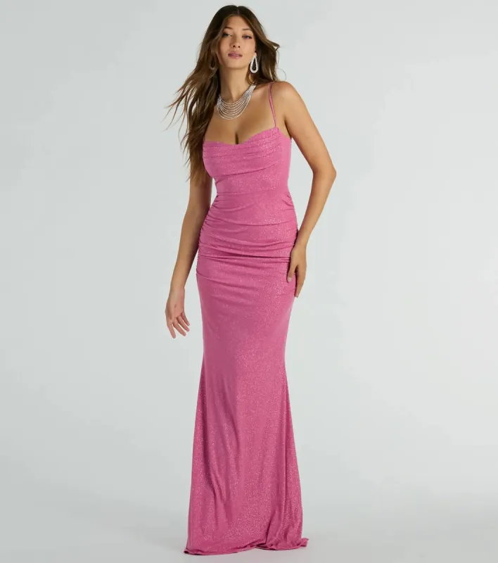 Ayanna Formal Glitter Ruched Mermaid Long Dress sold by Windsor