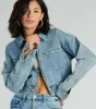 Good Vibes Zip-Up Crop Trucker Denim Jacket sold by Windsor