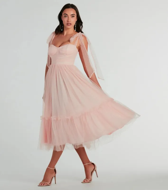 Arielle Bow Strap A-Line Midi Formal Dress sold by Windsor