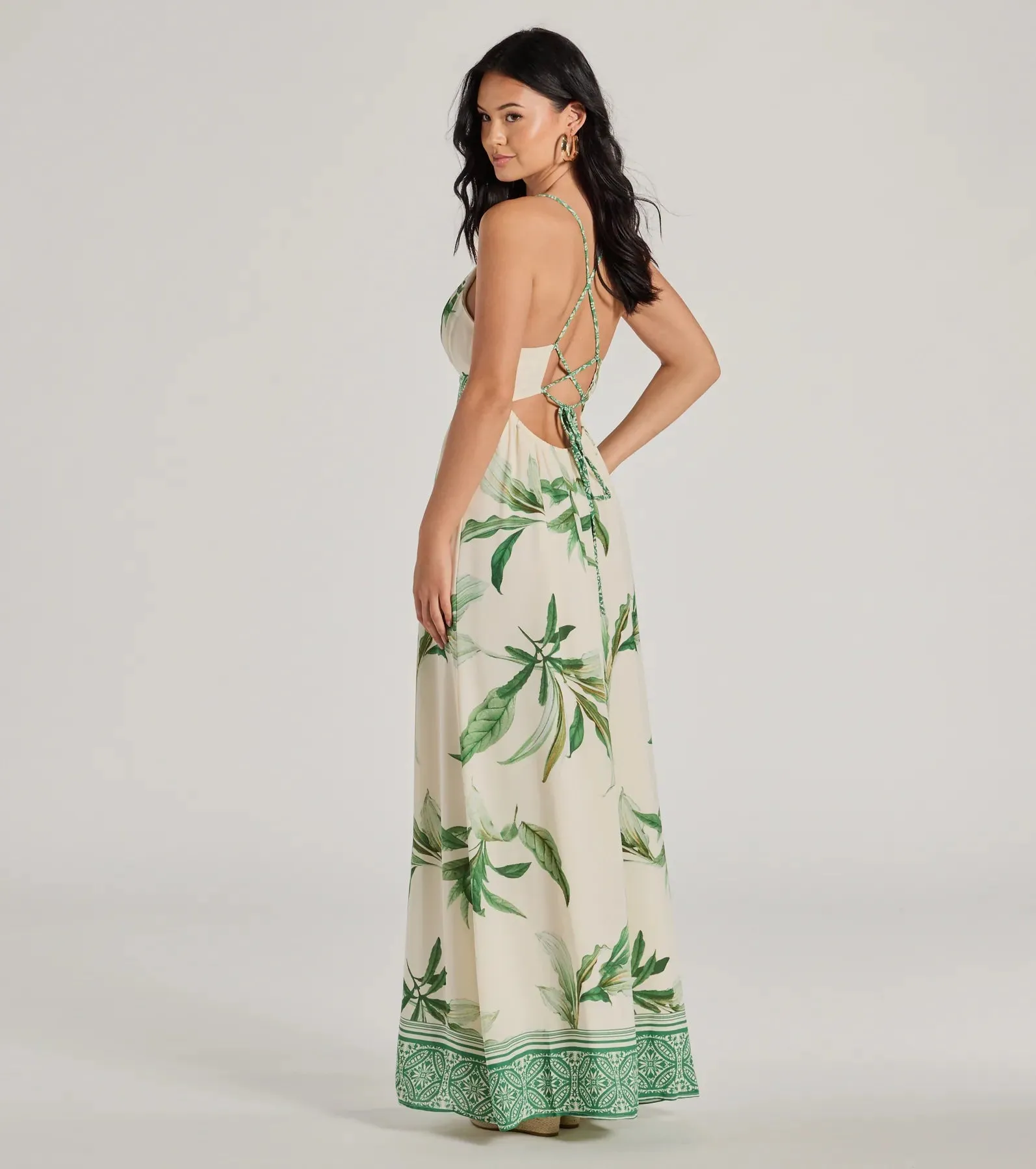 Fiji Feeling Sleeveless Lace-Up Tropical Maxi Dress sold by Windsor product image thumbnail 2