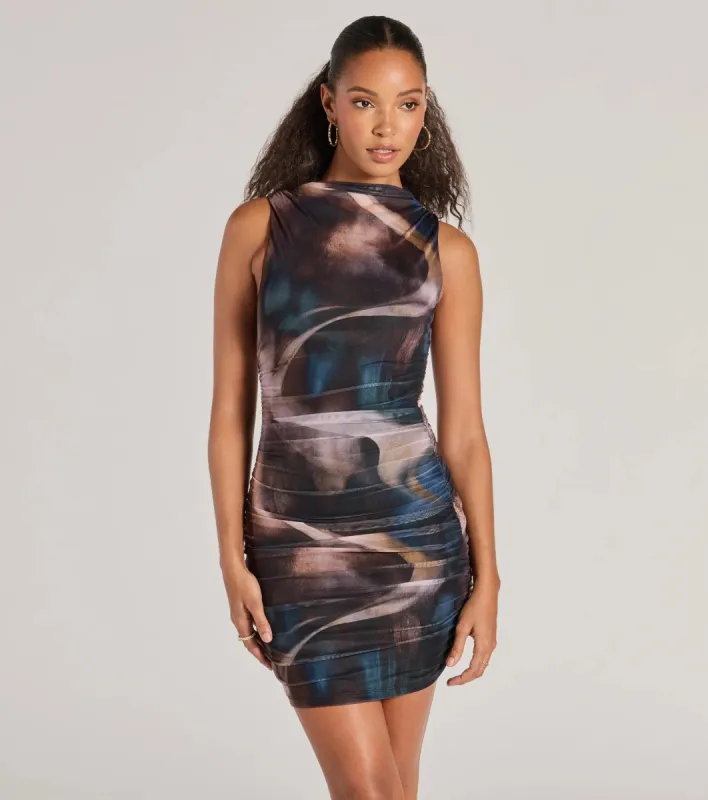 Artsy Nature Sleeveless Abstract Mesh Mini Dress sold by Windsor