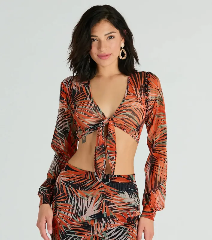 Destined For Sun Tropical Mesh Tie Front Top sold by Windsor