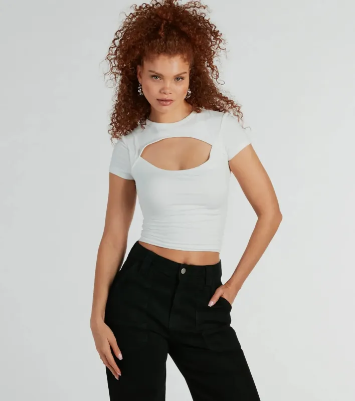 Playful Vibes Cutout Crew Neck Crop Top sold by Windsor