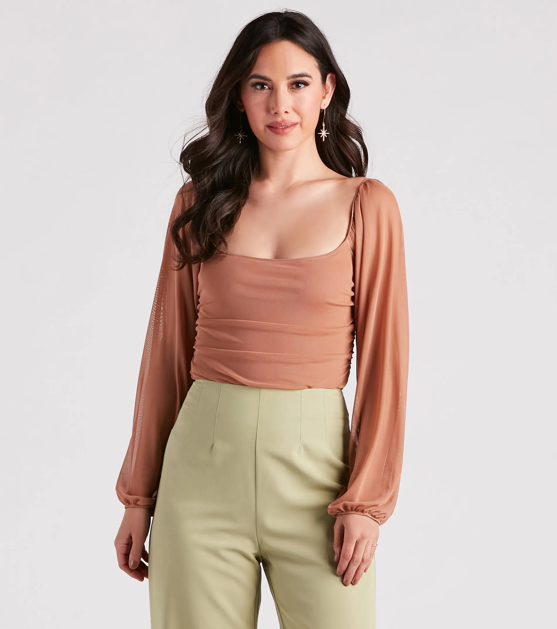 CLEARANCE - Elevated Basic Ruched Mesh Bodysuit sold by Windsor