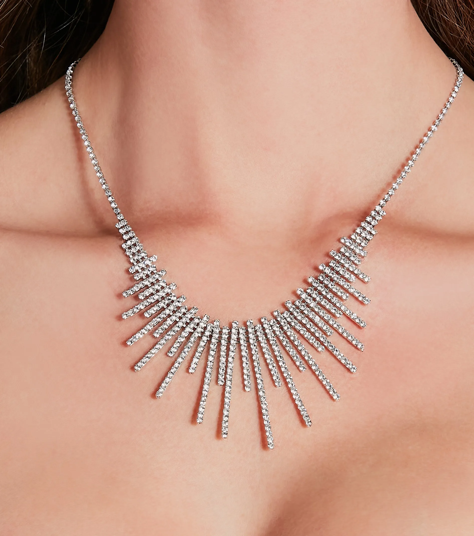 Dazzling Style Rhinestone Fringe Necklace sold by Windsor
