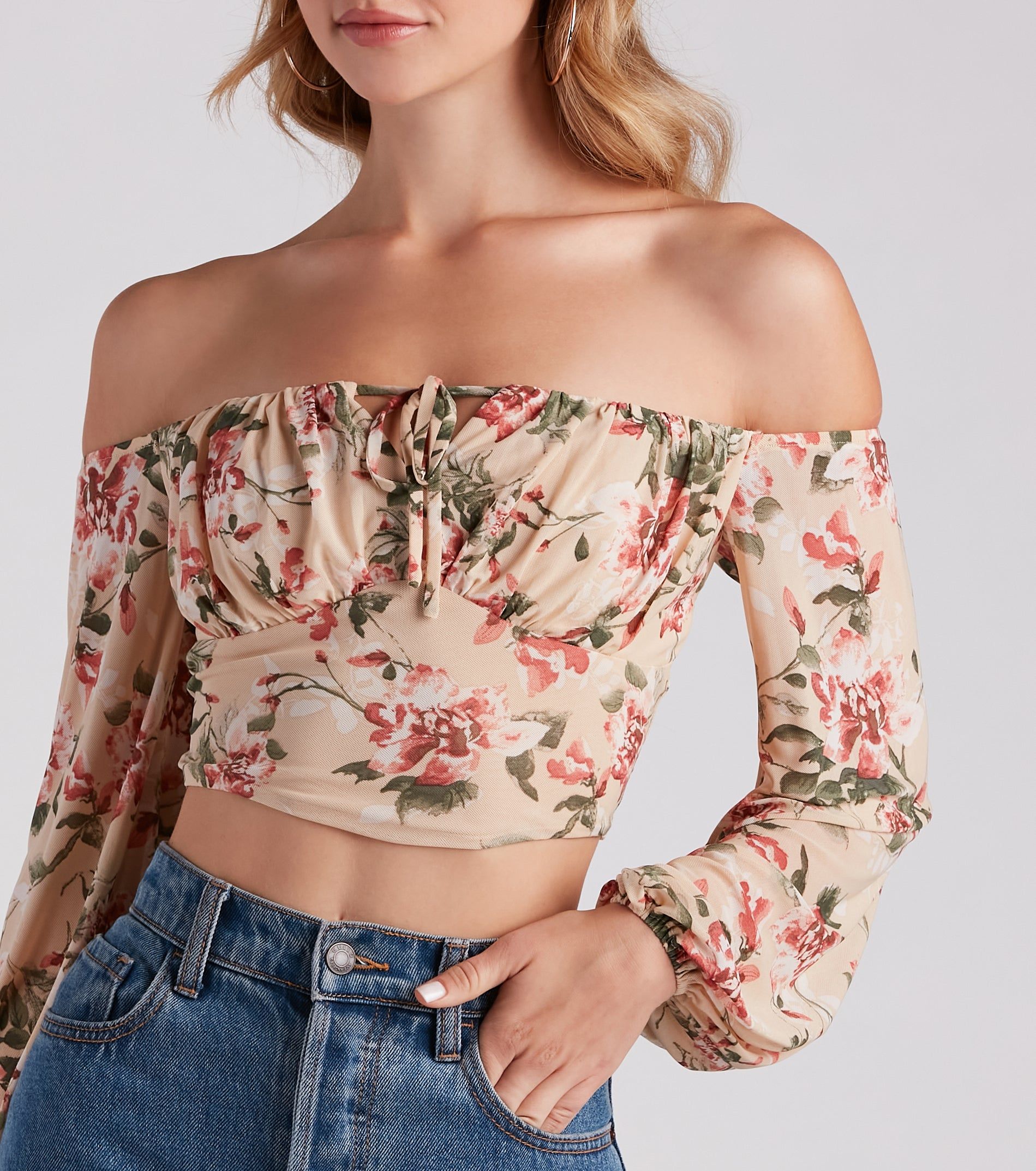 Flawless Floral Mesh Tie Crop Top sold by Windsor product image thumbnail 4