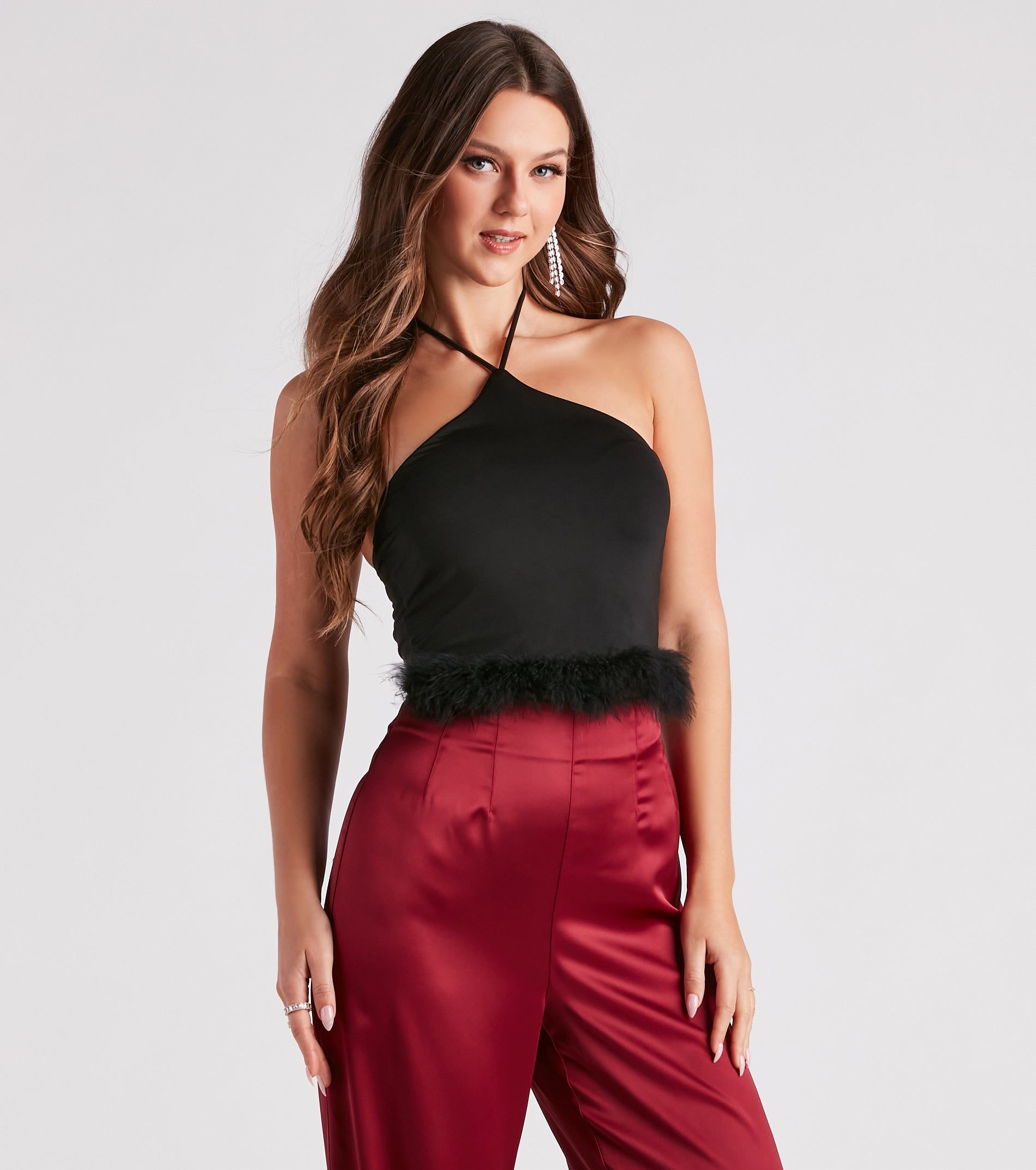 Vibe In Marabou Halter Crop Top sold by Windsor product image thumbnail 5