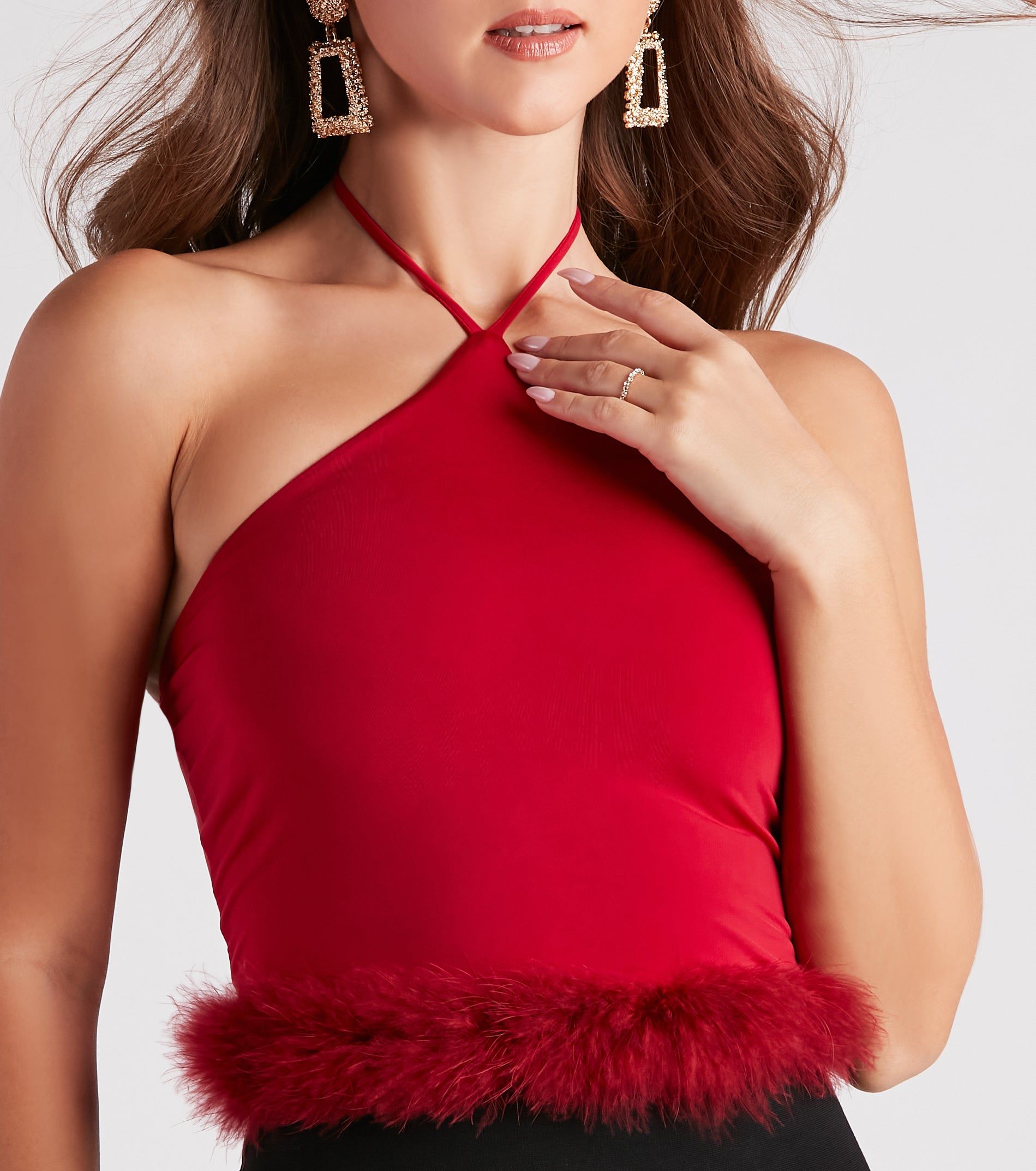 Vibe In Marabou Halter Crop Top sold by Windsor product image thumbnail 4