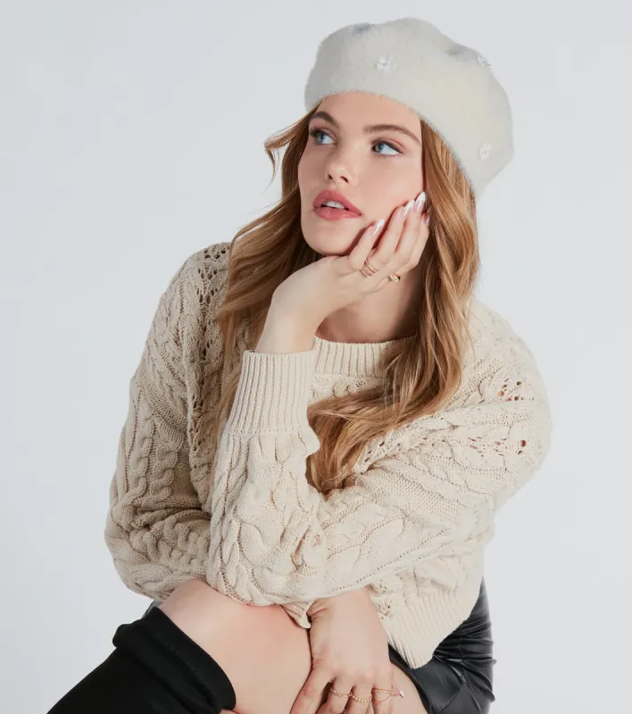 Chic Mood Pearl Flower Detail Beret sold by Windsor