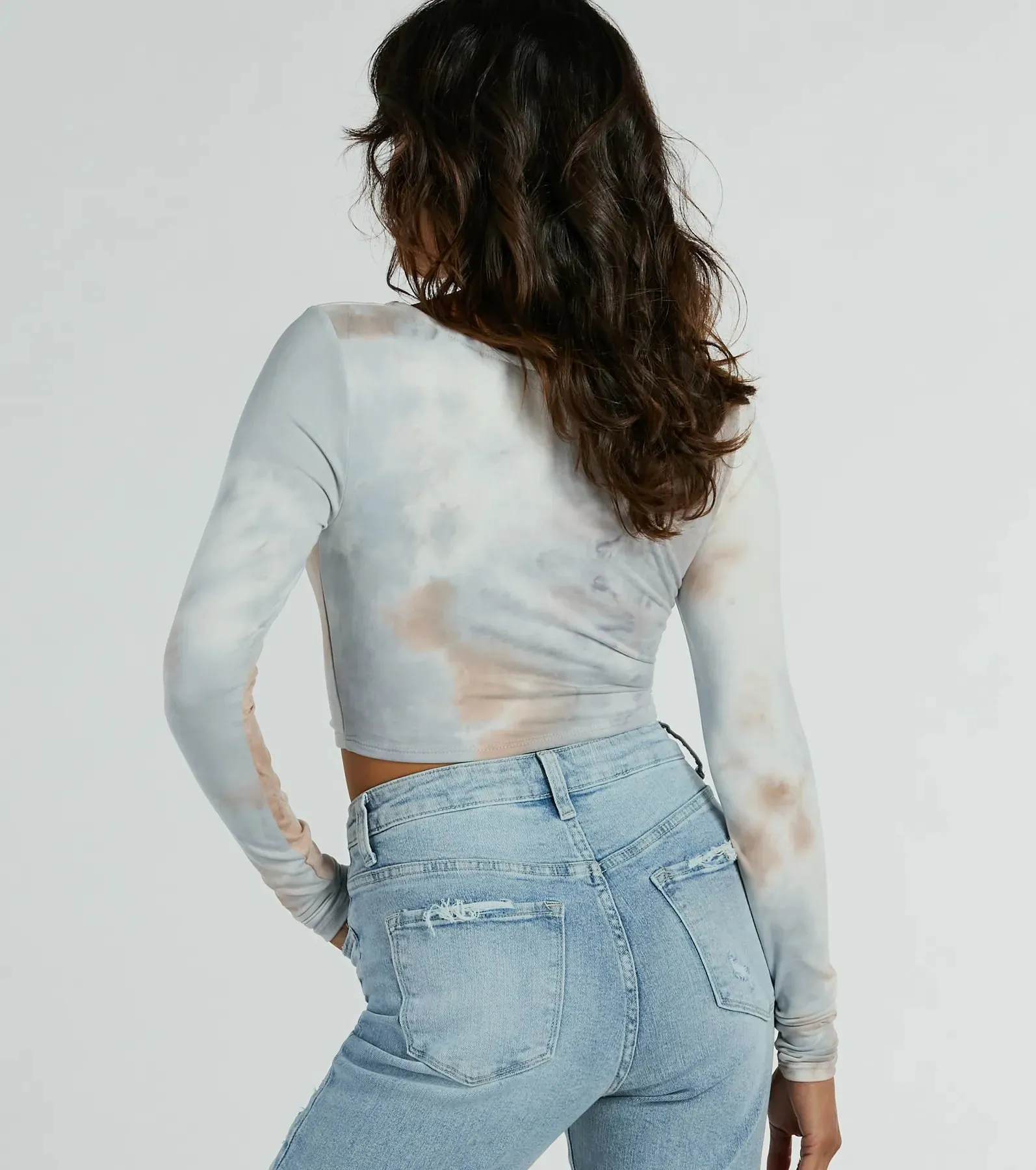 Tie Dye Cutie Lace-Up Long Sleeve Crop Top sold by Windsor product image thumbnail 2
