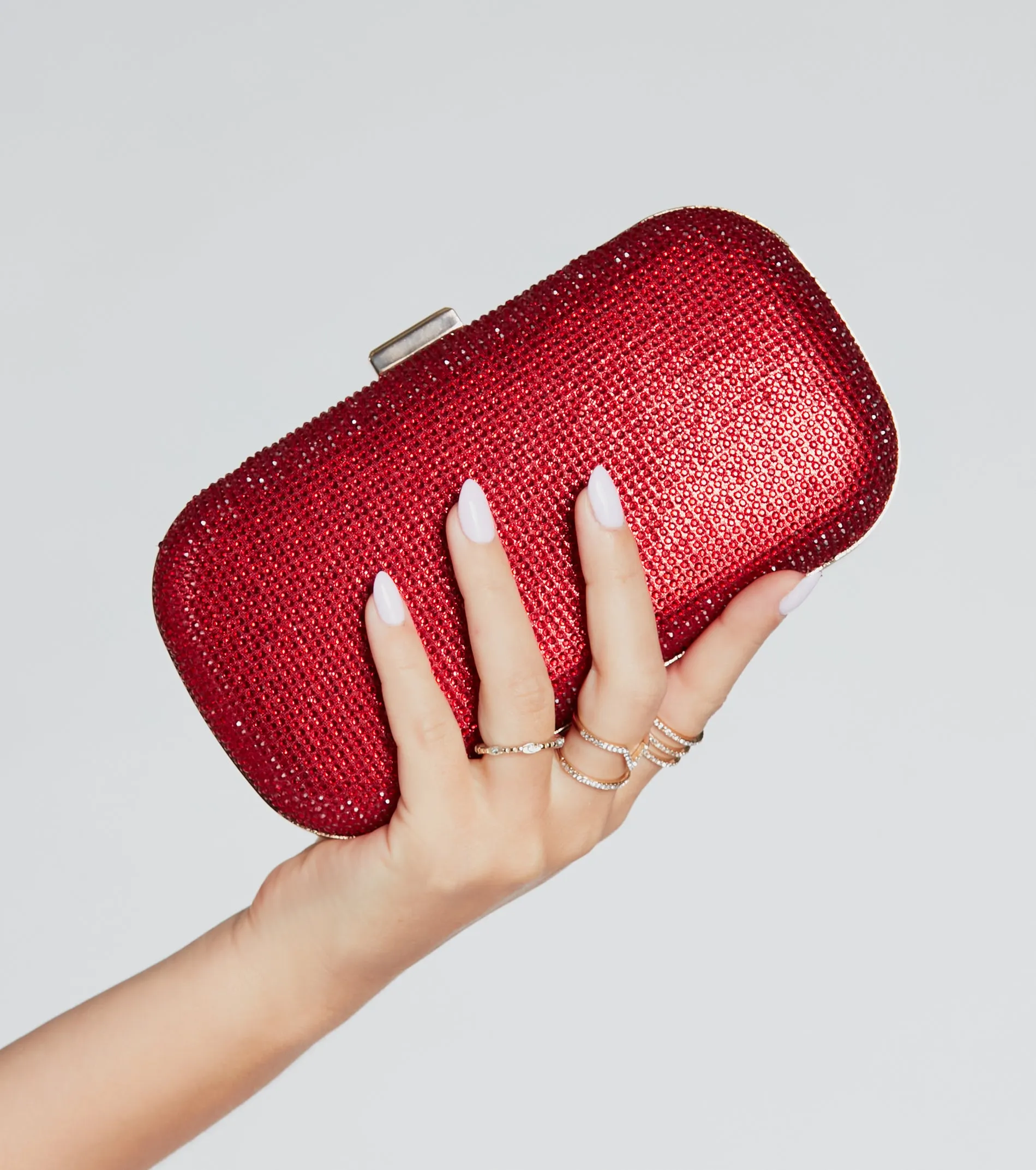 Icon Beauty Rhinestone Satin Box Clutch sold by Windsor