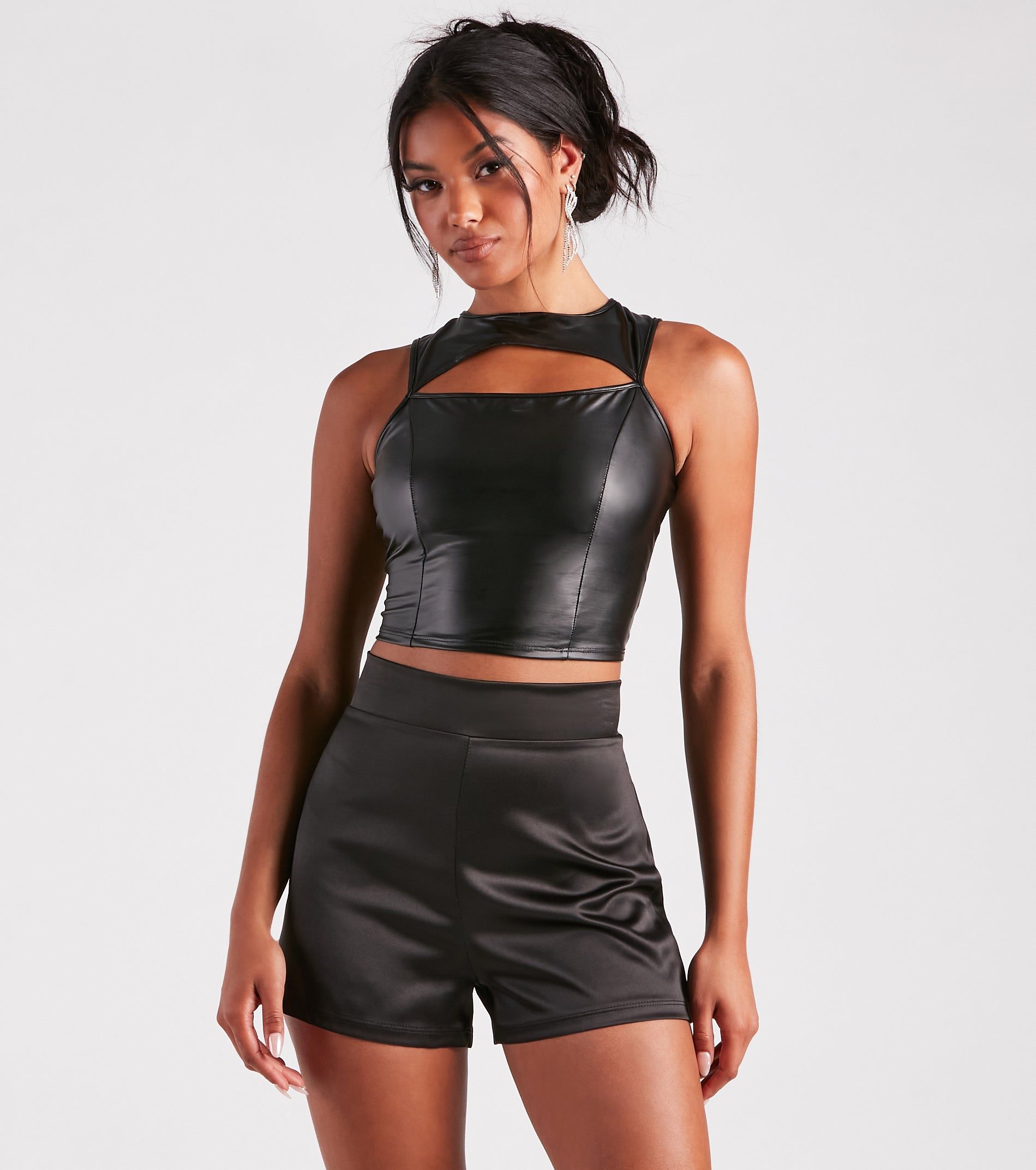 PLACEHOLDER - Cut To The Style Faux Leather Crop Top sold by Windsor product image thumbnail 2