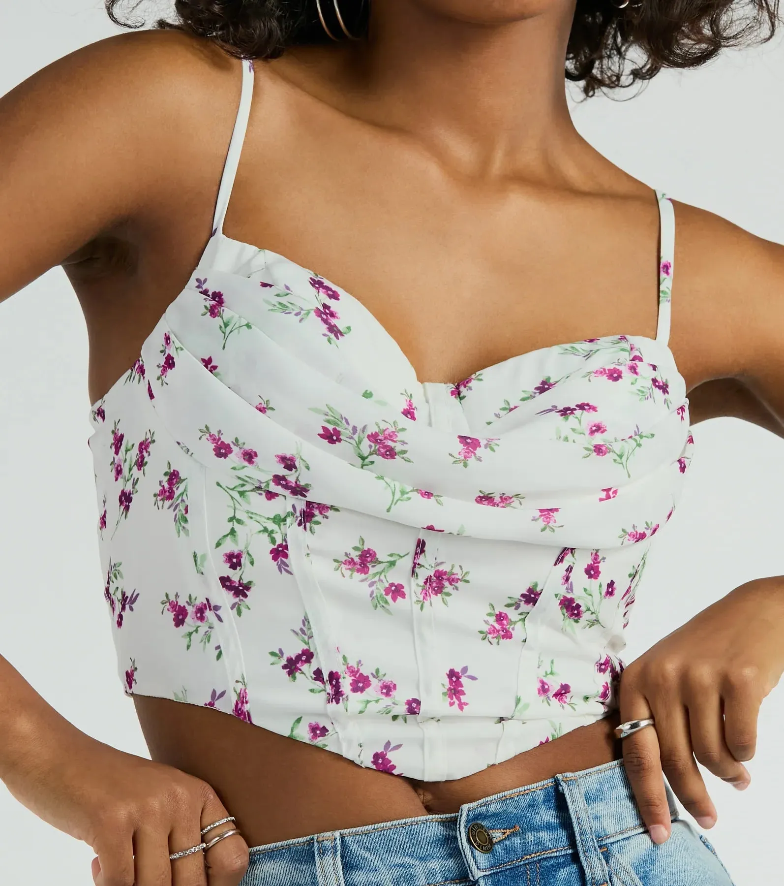 Perfect Harmony Cowl Neck Floral Crop Top sold by Windsor product image thumbnail 4