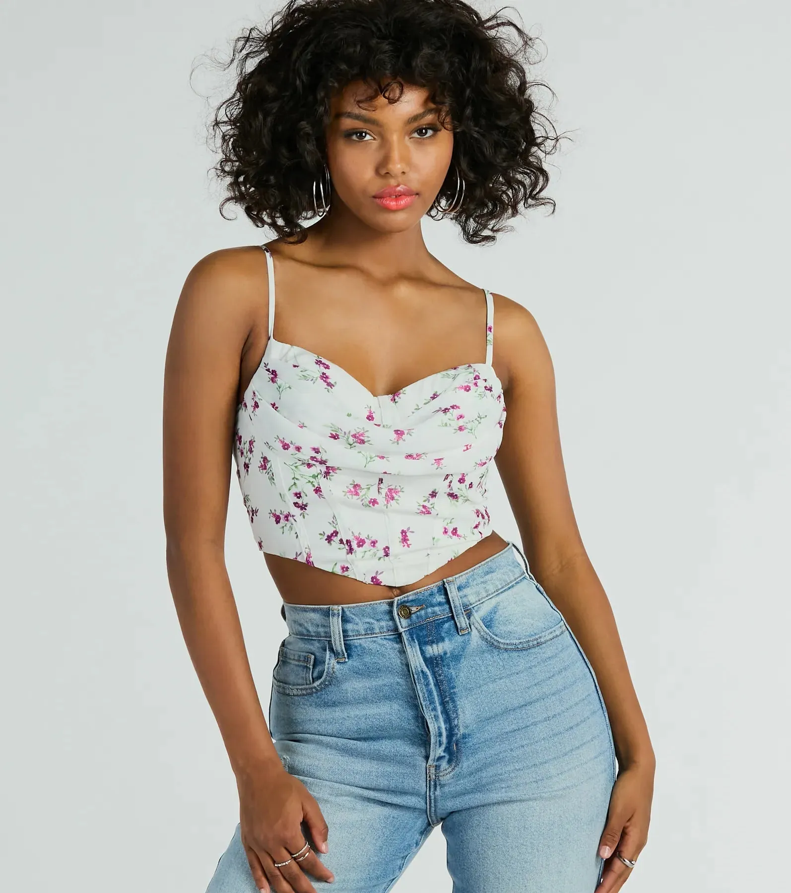 Perfect Harmony Cowl Neck Floral Crop Top sold by Windsor