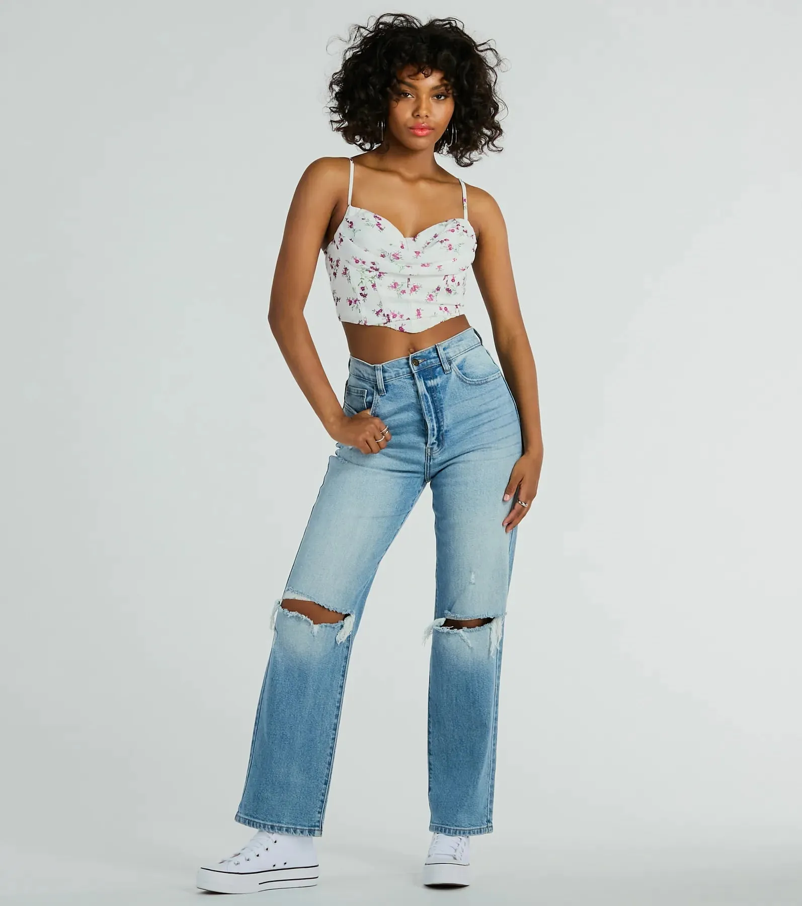 Perfect Harmony Cowl Neck Floral Crop Top sold by Windsor product image thumbnail 3