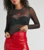 I Love Tequila Long Sleeve Graphic Mesh Crop Top sold by Windsor