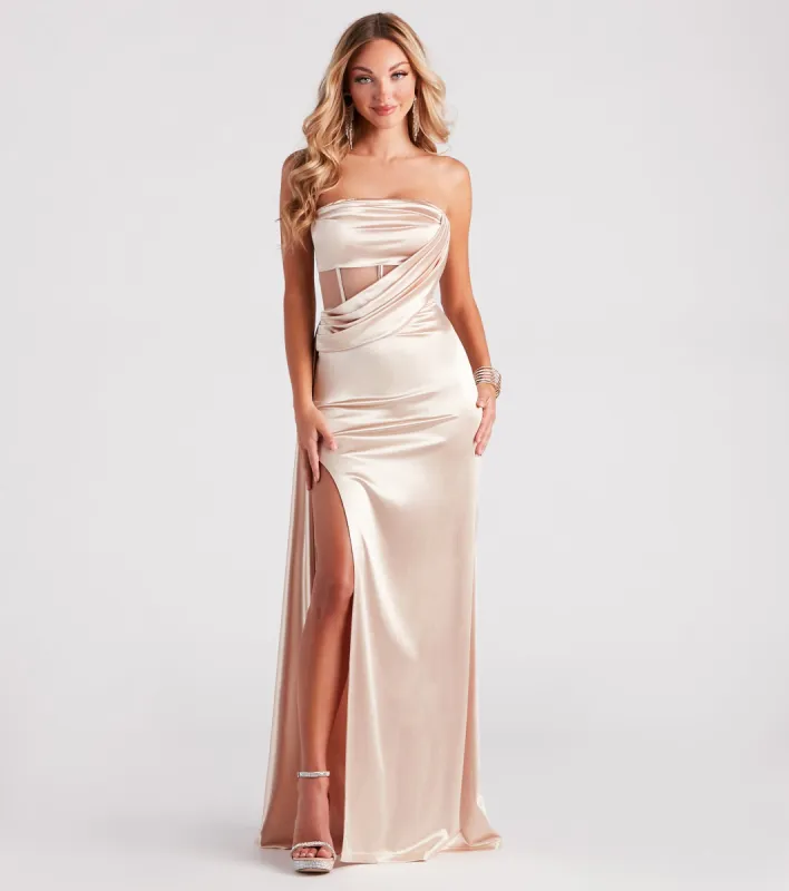 Celine Formal Satin A-Line Dress With Sash sold by Windsor