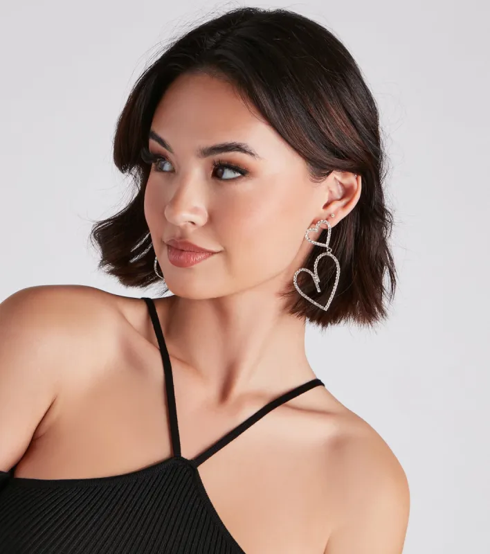 Love The Glam Vibes Rhinestone Heart Earrings sold by Windsor