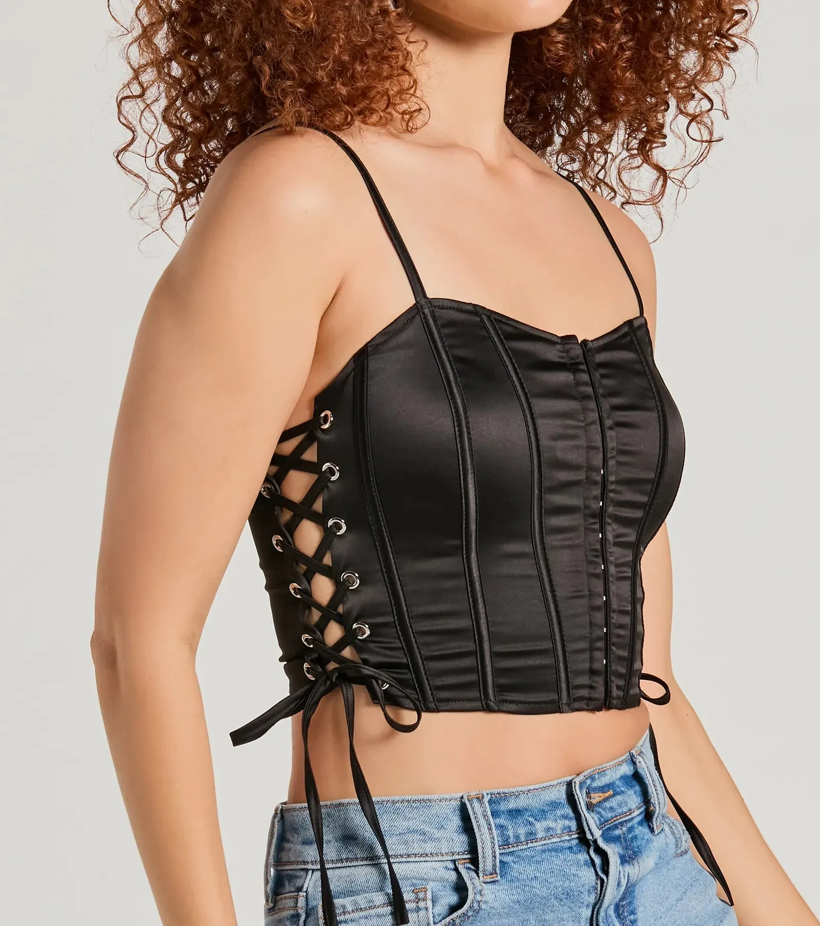 Love It Lace-Up Satin Cropped Corset Top sold by Windsor product image thumbnail 4