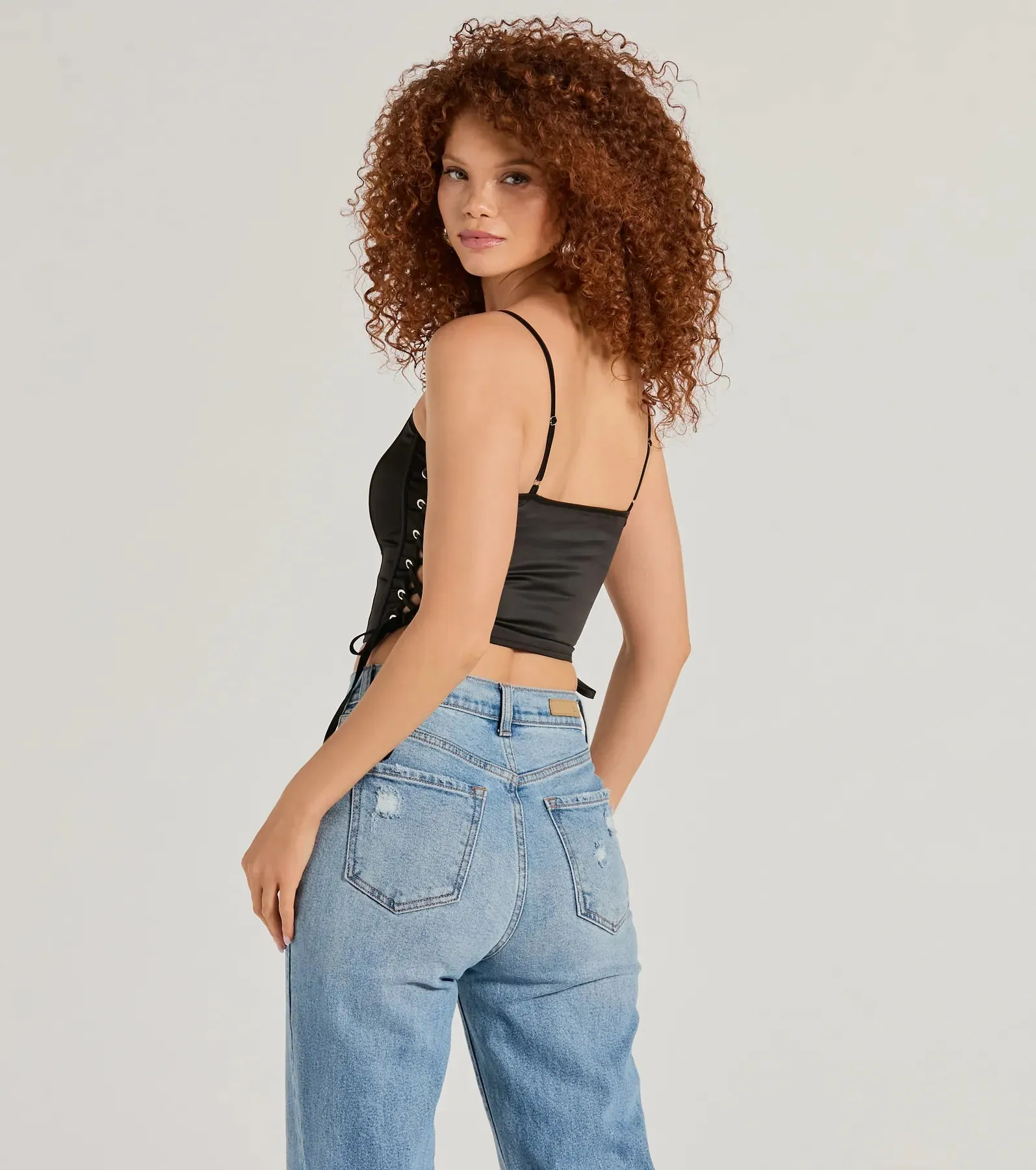 Love It Lace-Up Satin Cropped Corset Top sold by Windsor product image thumbnail 2