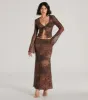 Wildly Sultry Tie-Front Leopard Rose Mesh Crop Top sold by Windsor
