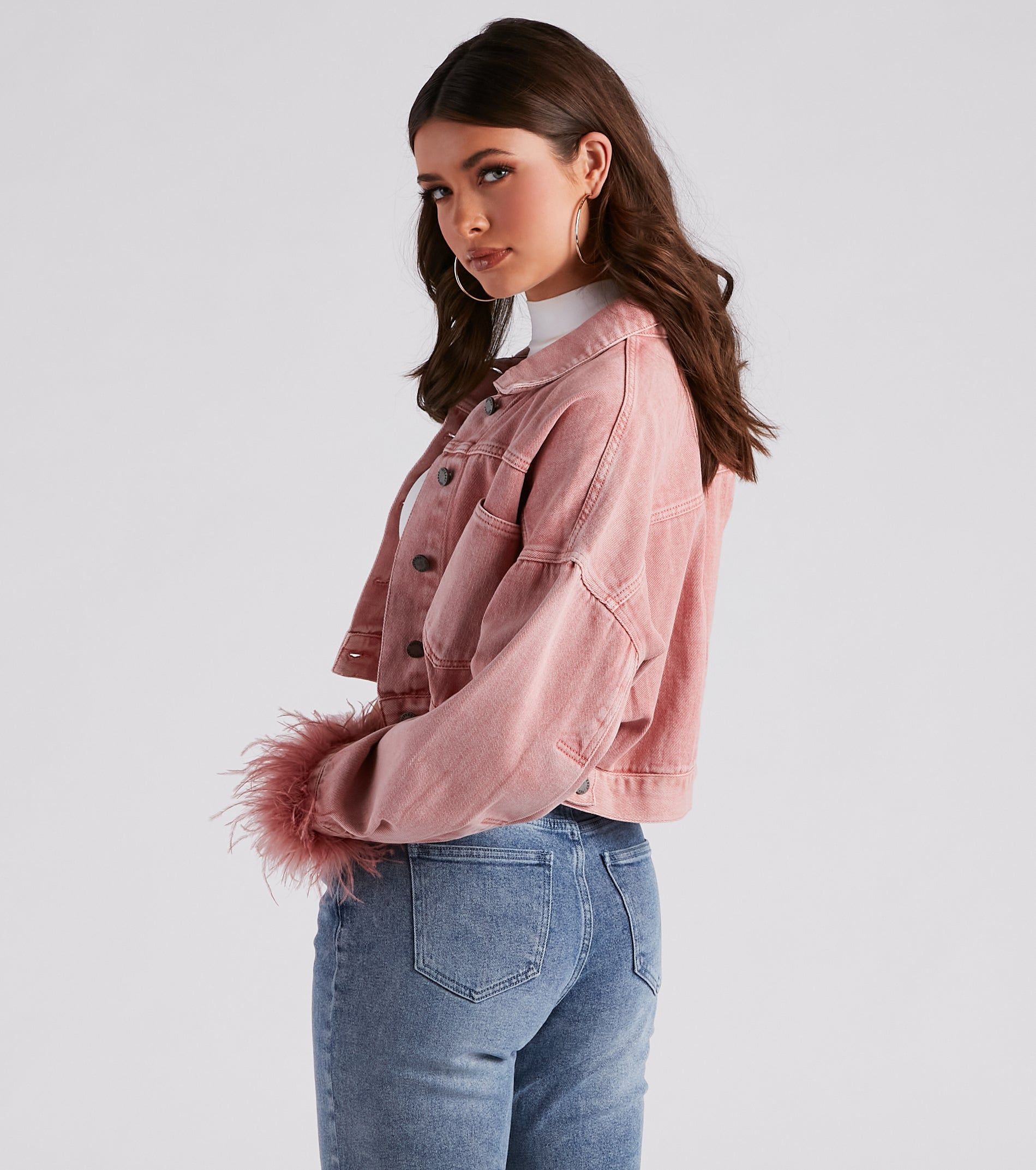 Luxe Touch Marabou Denim Crop Jacket sold by Windsor product image thumbnail 2
