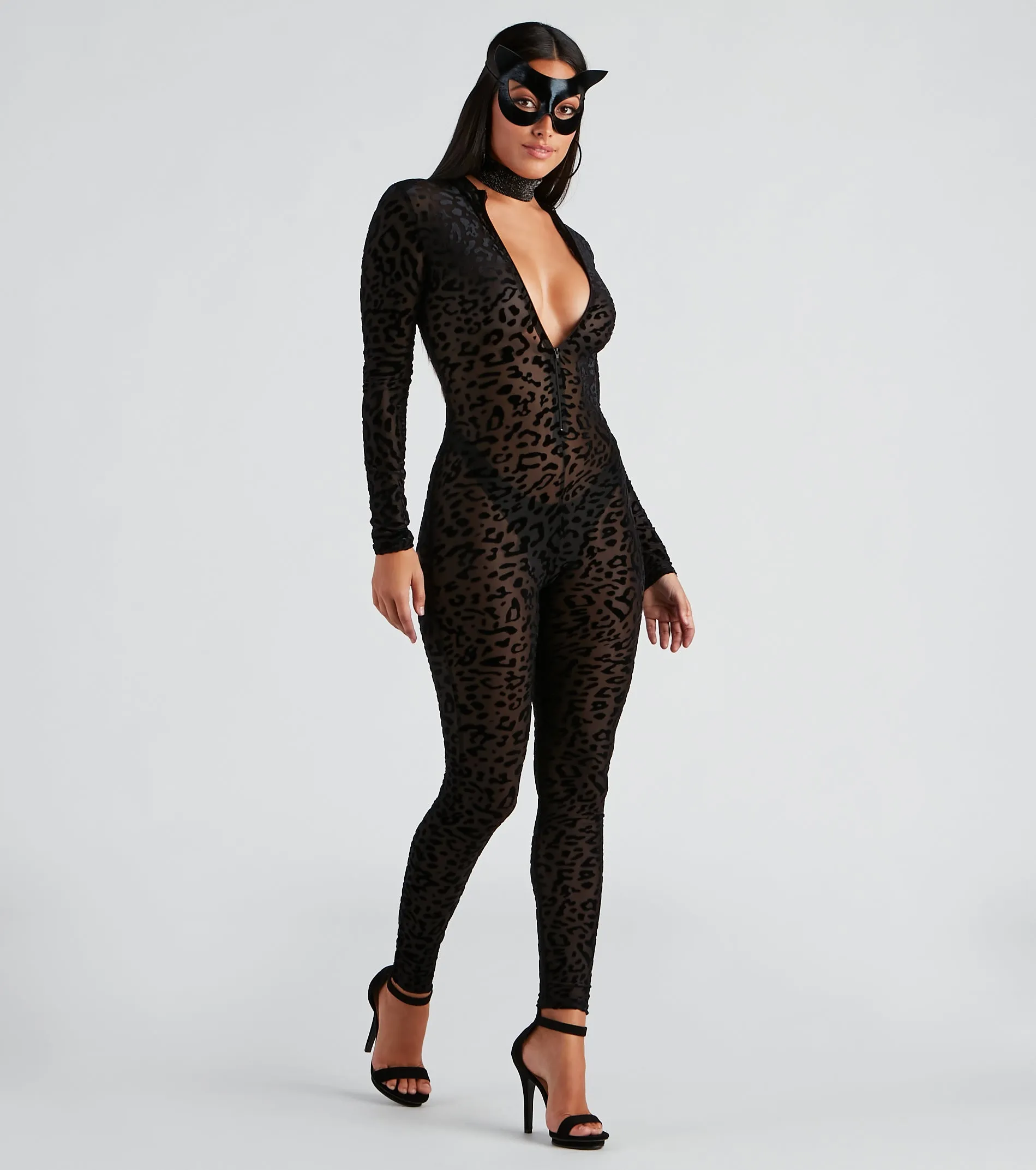 Fierce Flair Leopard Print Sheer Mesh Catsuit sold by Windsor product image thumbnail 3