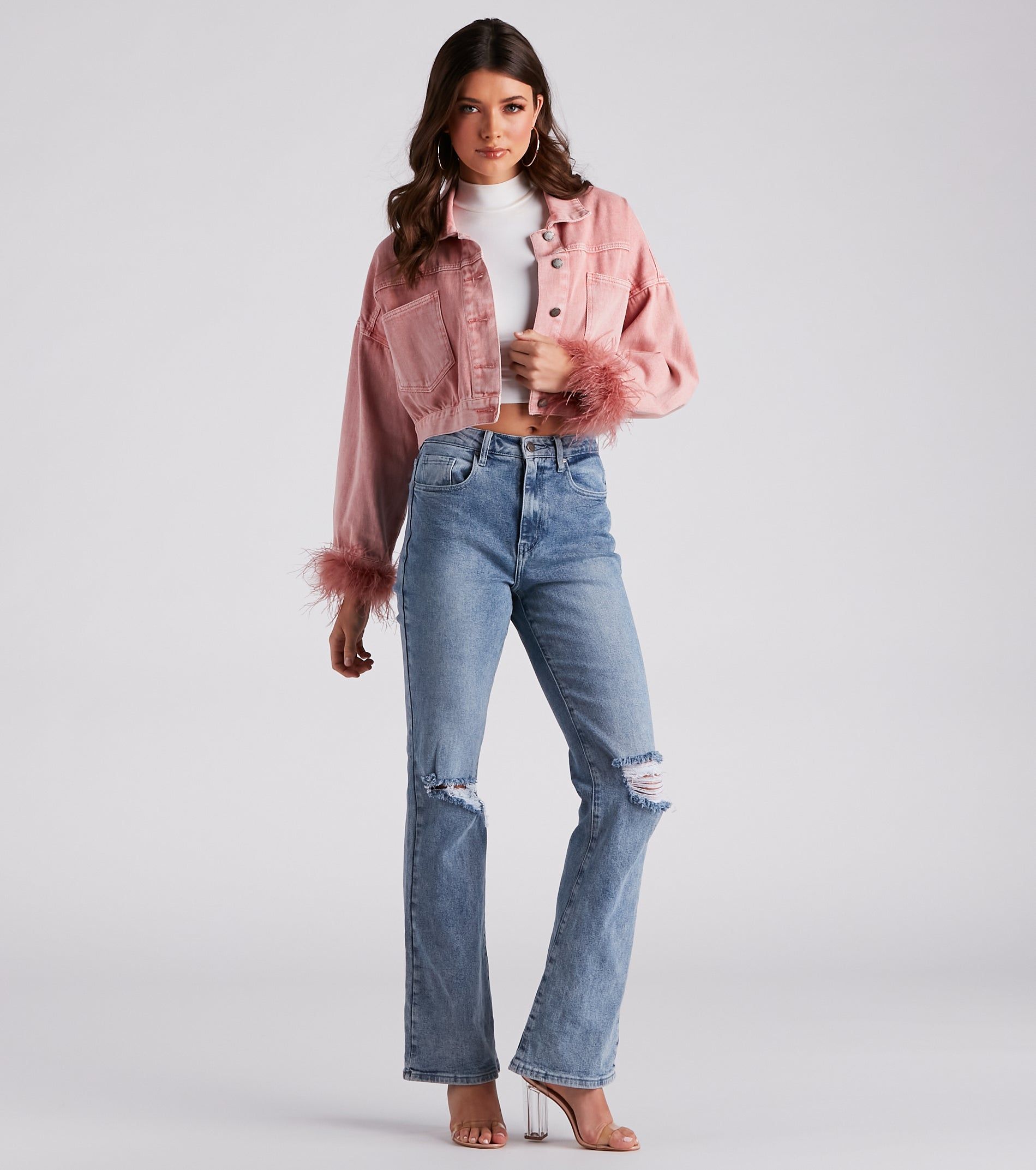 Luxe Touch Marabou Denim Crop Jacket sold by Windsor product image thumbnail 3