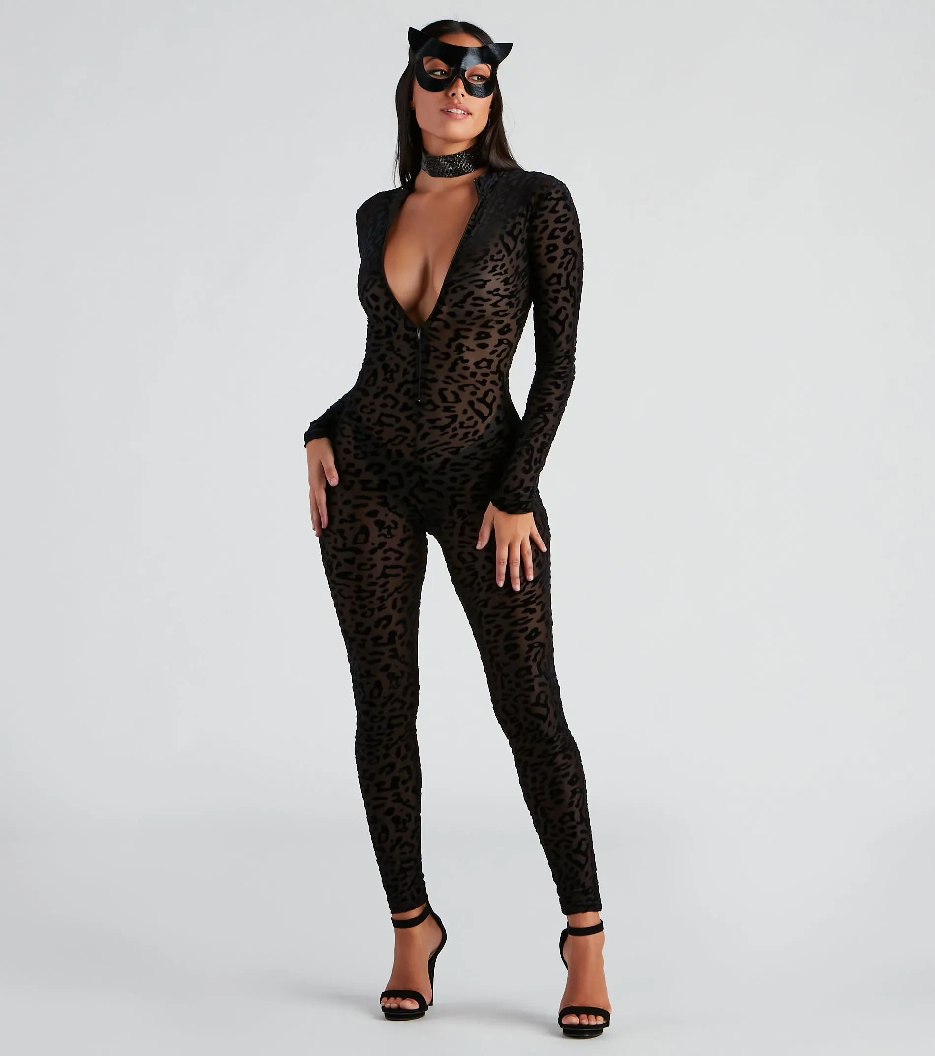 Fierce Flair Leopard Print Sheer Mesh Catsuit sold by Windsor