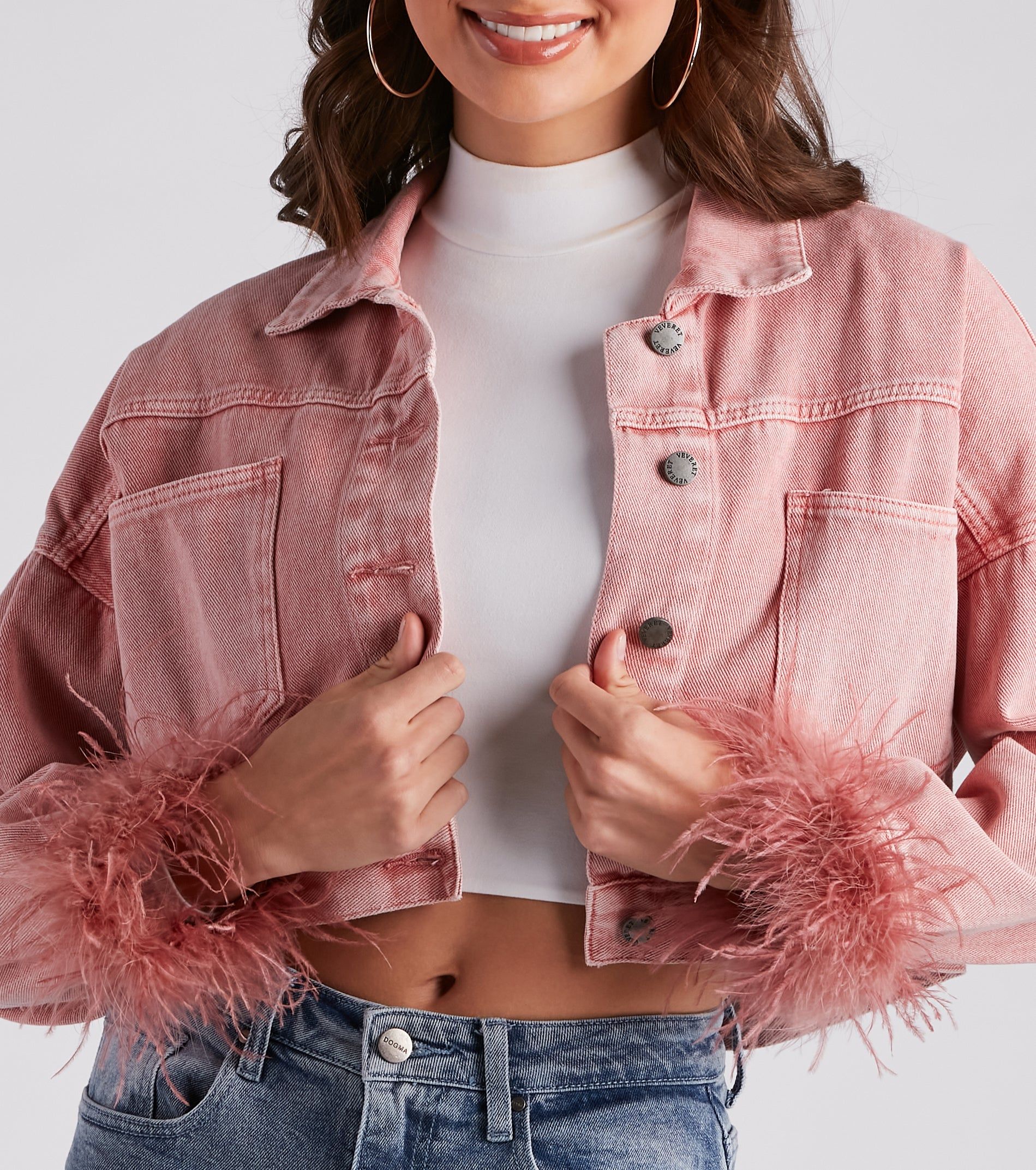 Luxe Touch Marabou Denim Crop Jacket sold by Windsor product image thumbnail 4