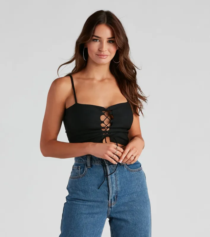 Love It Lace-Up Crop Top sold by Windsor