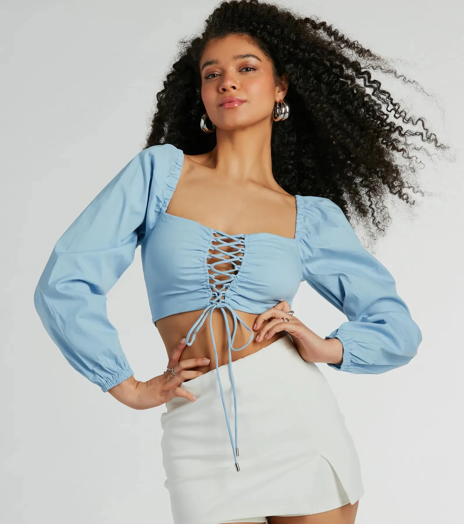 Laced-Up Babe Long Sleeve Crop Blouse sold by Windsor product image thumbnail 5