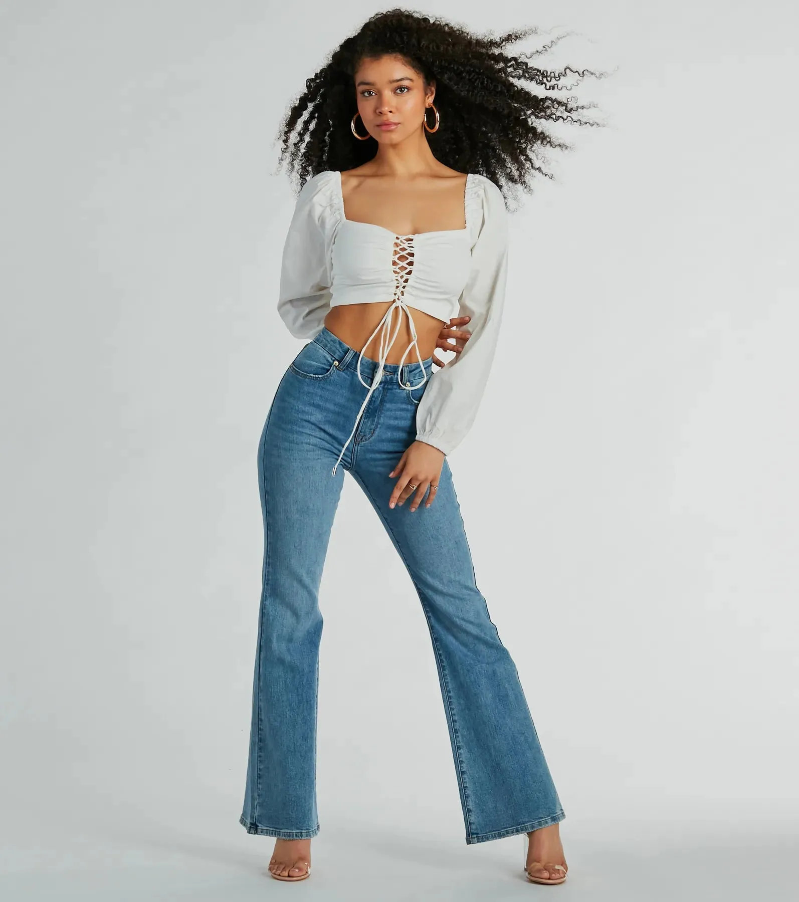 Laced-Up Babe Long Sleeve Crop Blouse sold by Windsor product image thumbnail 2