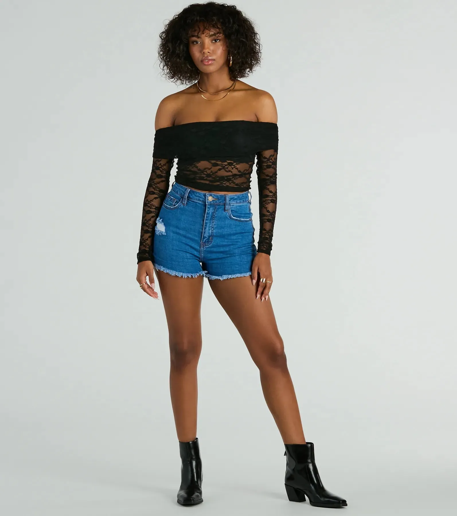 Sultry Aura Off-The-Shoulder Lace Crop Top sold by Windsor product image thumbnail 3